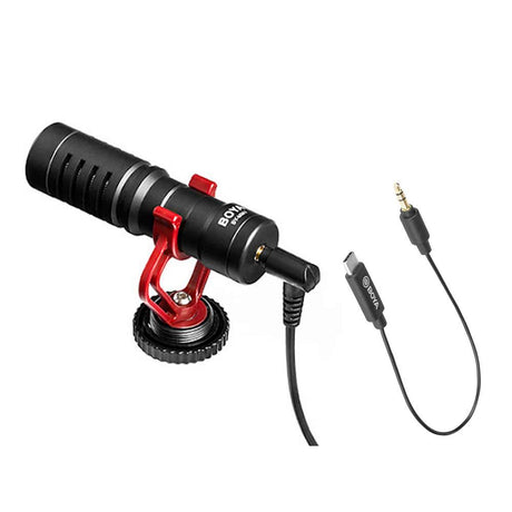 BOYA MM1 WITH BY-K2 3.5mm TRS Male to Type-C Male Adapter Cable (20cm) for Android and Other Type-C Devices