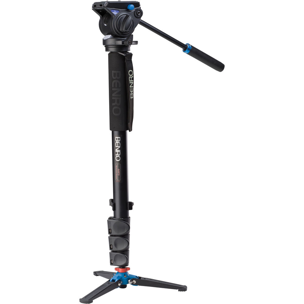Benro A48FDS4 Monopod with 3-Leg Locking Base and S4 Head, 4 Leg Sections, Flip Lock Leg Release (Black)