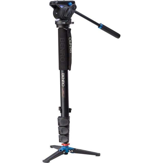 Benro A48FDS4 Monopod with 3-Leg Locking Base and S4 Head, 4 Leg Sections, Flip Lock Leg Release (Black)