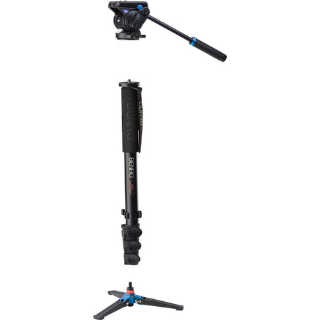Benro A48FDS4 Monopod with 3-Leg Locking Base and S4 Head, 4 Leg Sections, Flip Lock Leg Release (Black)