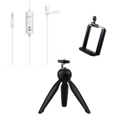 Boya BY-M1 White with Mini Tripod and Mount 1 Omni Directional Lavalier Microphone