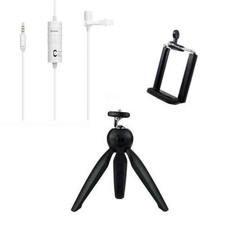 Boya BY-M1 White with Mini Tripod and Mount 1 Omni Directional Lavalier Microphone