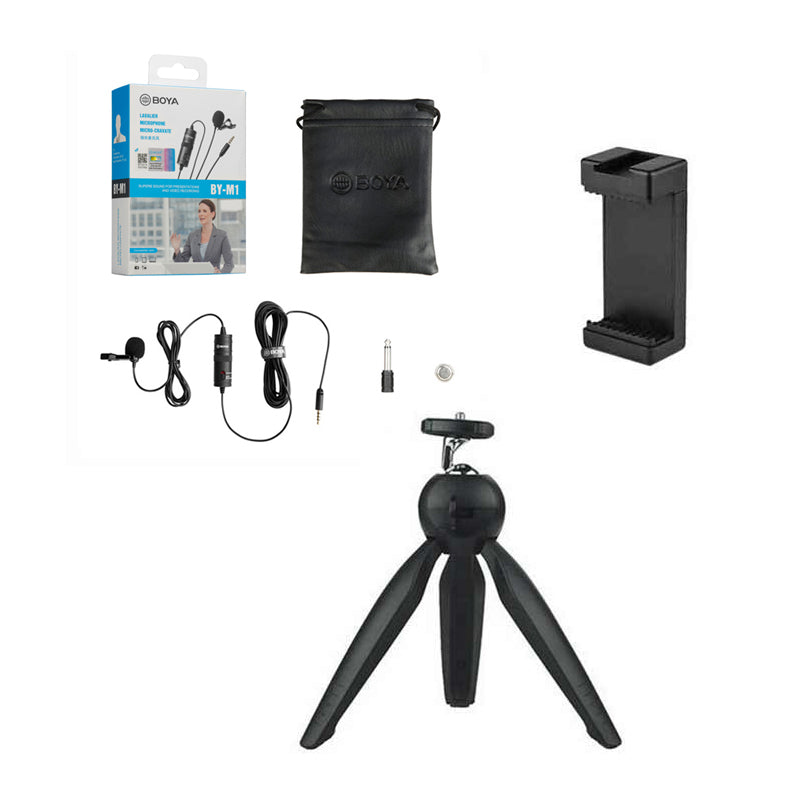 Boya BY-M1 with Mini Tripod and Mount 3 Omni Directional Lavalier Microphone