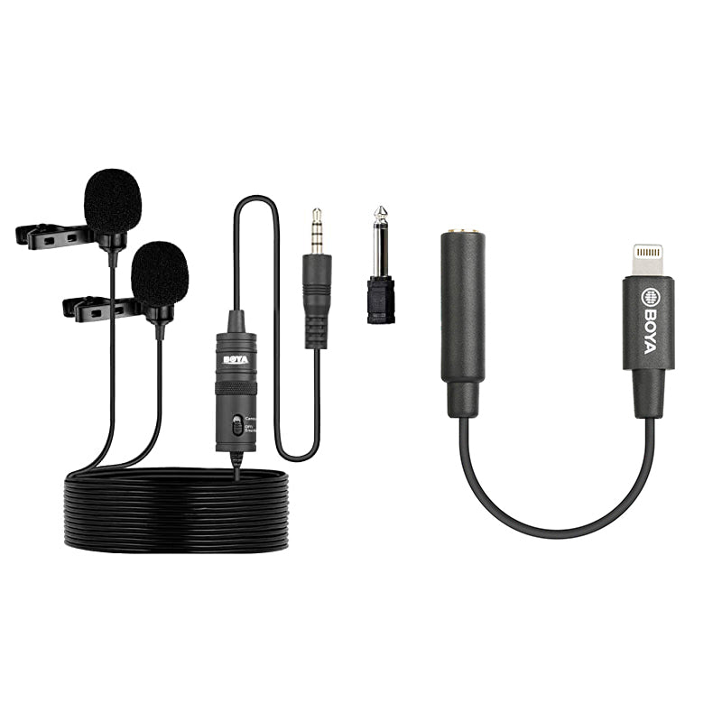 Boya BY-M1DM with BY-K3 3.5mm Female TRRS to Male Lightning Adapter Cable compatible with iphone 13, 12, 11 and 10