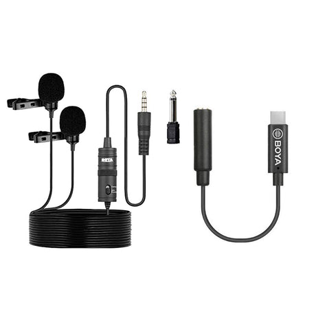 Boya BY-M1DM with BY-K4 3.5mm Female TRS to Male USB Type-C Adapter Cable Compatible with Android PhonesBoya BY-M1DM with BY-K4 3.5mm Female TRS to Male USB Type-C Adapter Cable Compatible with Android Phones