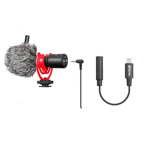 Boya BY-MM1+ with BY-K3 3.5mm Female TRRS to Male Lightning Adapter Cable compatible with iphone 13, 12, 11 and 10