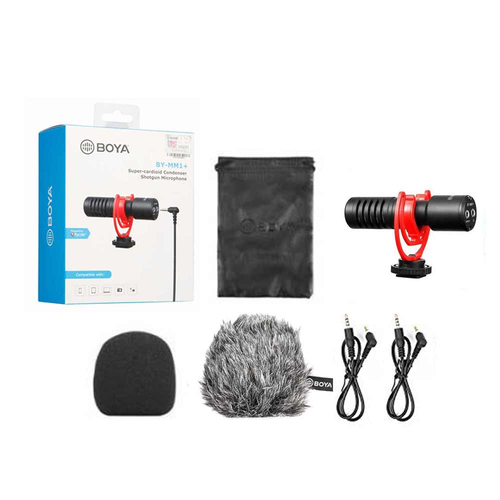 Boya BY-MM1+ with BY-K3 3.5mm Female TRRS to Male Lightning Adapter Cable compatible with iphone 13, 12, 11 and 10