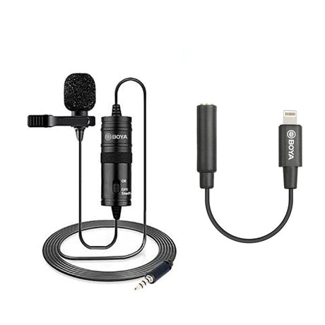 Boya BY-m1 with BY-K3 3.5mm Female TRRS to Male Lightning Adapter Cable compatible with iphone 13, 12, 11 and 10