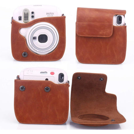 CAIUL Vintage Carry Camera Case Bag with Shoulder Strap Compatible with Fujifilm Instax Mini 25 Instant Camera, coffee