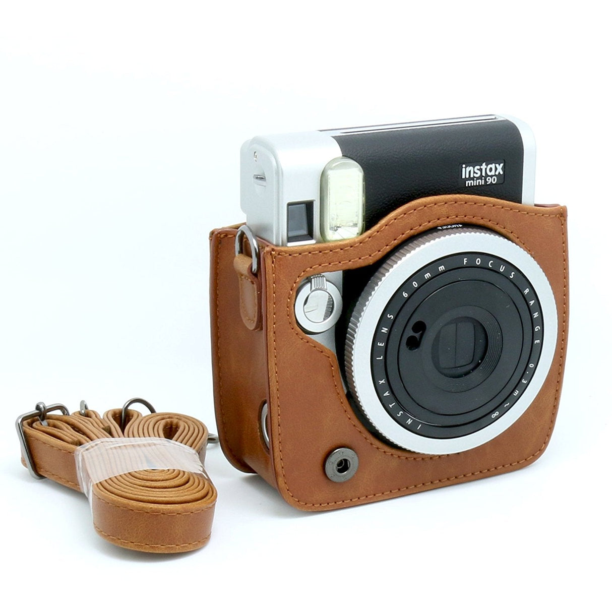 CAIUL Vintage PU Leather fuji mini case for Fujifilm Instax Mini 90 Case bagBrown