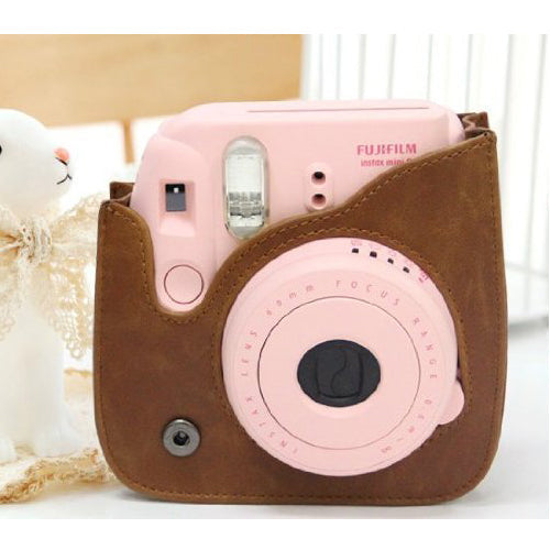 CAIUL Vintage PU Leather fuji mini case for Fujifilm Instax Mini 8 Case bag Brown