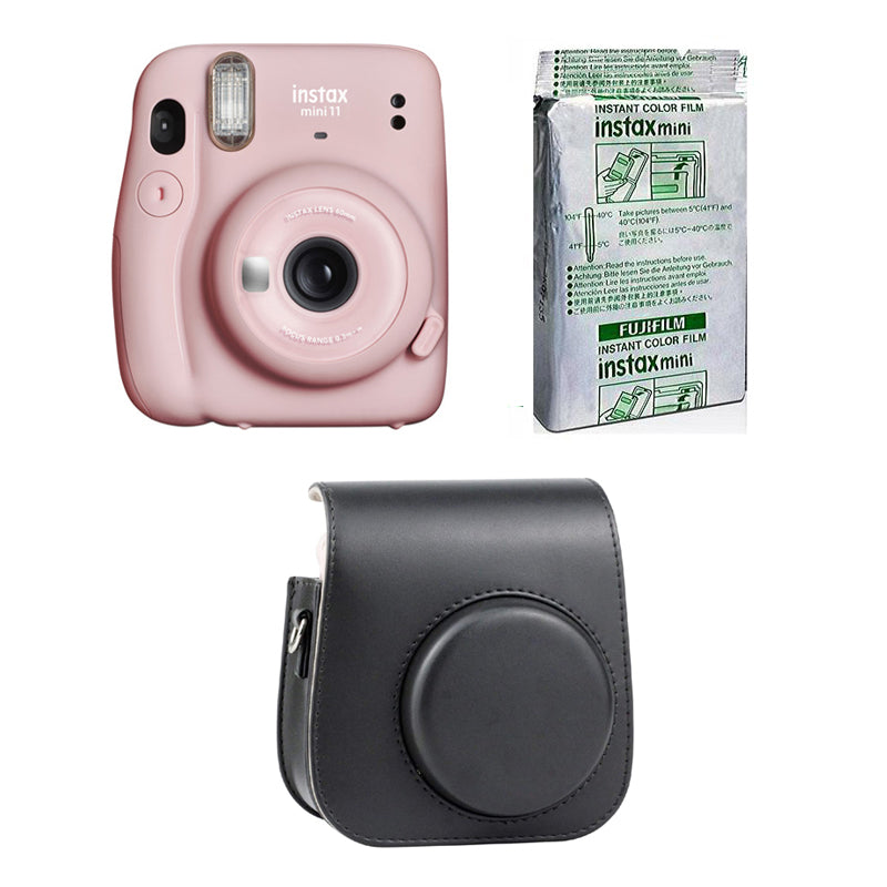 FUJIFILM INSTAX Mini 11 Instant Film Camera with 10X1 Pack of Instant Film With Black Pouch Blush Pink