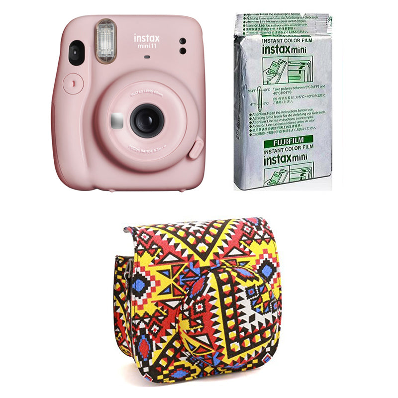 FUJIFILM INSTAX Mini 11 Instant Film Camera with 10X1 Pack of Instant Film With Bohemia Pouch Blush Pink