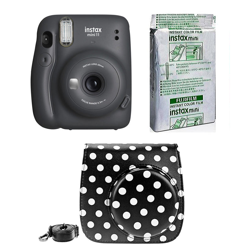 FUJIFILM INSTAX Mini 11 Instant Film Camera with 10X1 Pack of Instant Film With Dot Black Pouch Charcoal Gray