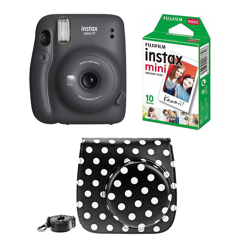 FUJIFILM INSTAX Mini 11 Instant Film Camera with 10X1 Pack of Instant Film With Dot Black Pouch Charcoal Gray