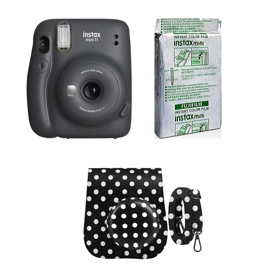 FUJIFILM INSTAX Mini 11 Instant Film Camera with 10X1 Pack of Instant Film With Dot Black Pouch Charcoal Gray