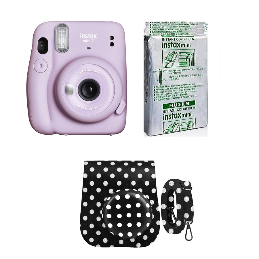 FUJIFILM INSTAX Mini 11 Instant Film Camera with 10X1 Pack of Instant Film With Dot Black Pouch Lilac Purple
