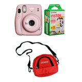 FUJIFILM INSTAX Mini 11 Instant Film Camera with Twin Pack of Instant Film With Red Pouch Kit (20 Exposures) Blush Pink