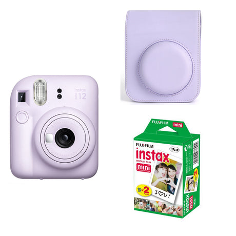 FUJIFILM INSTAX Mini 12 Instant Film Camera with PU Leather Carrying Bag and 20 Shots Instant film Lilac Purple