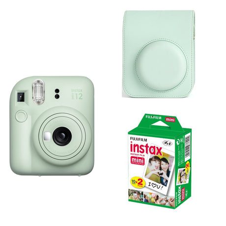 FUJIFILM INSTAX Mini 12 Instant Film Camera with PU Leather Carrying Bag and 20 Shots Instant film Mint Green