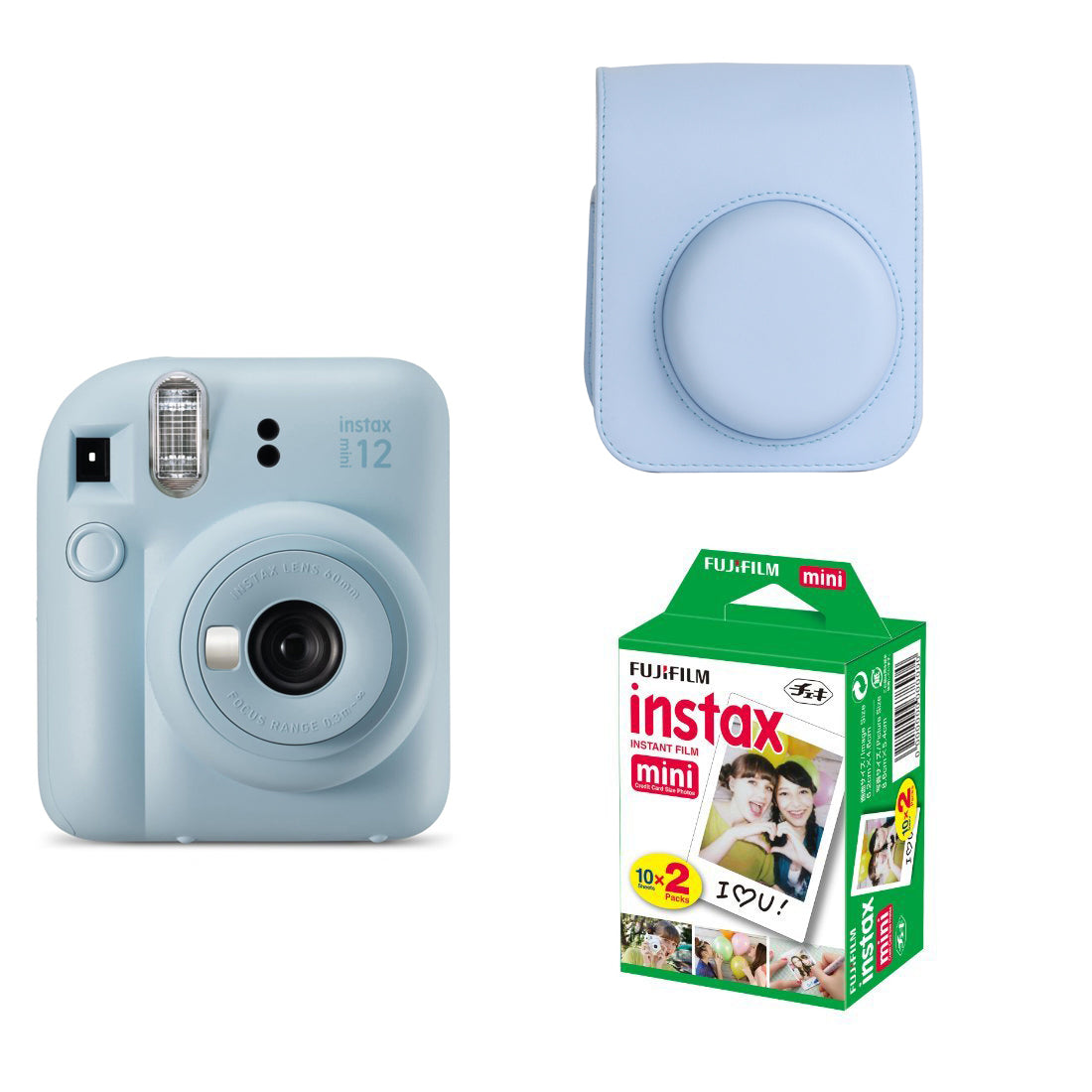 FUJIFILM INSTAX Mini 12 Instant Film Camera with PU Leather Carrying Bag and 20 Shots Instant film Pastel Blue