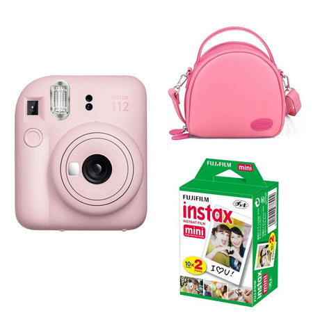 FUJIFILM INSTAX Mini 12 Instant Film Camera with pink shell bag and 20 Shots Instant film Blossom Pink