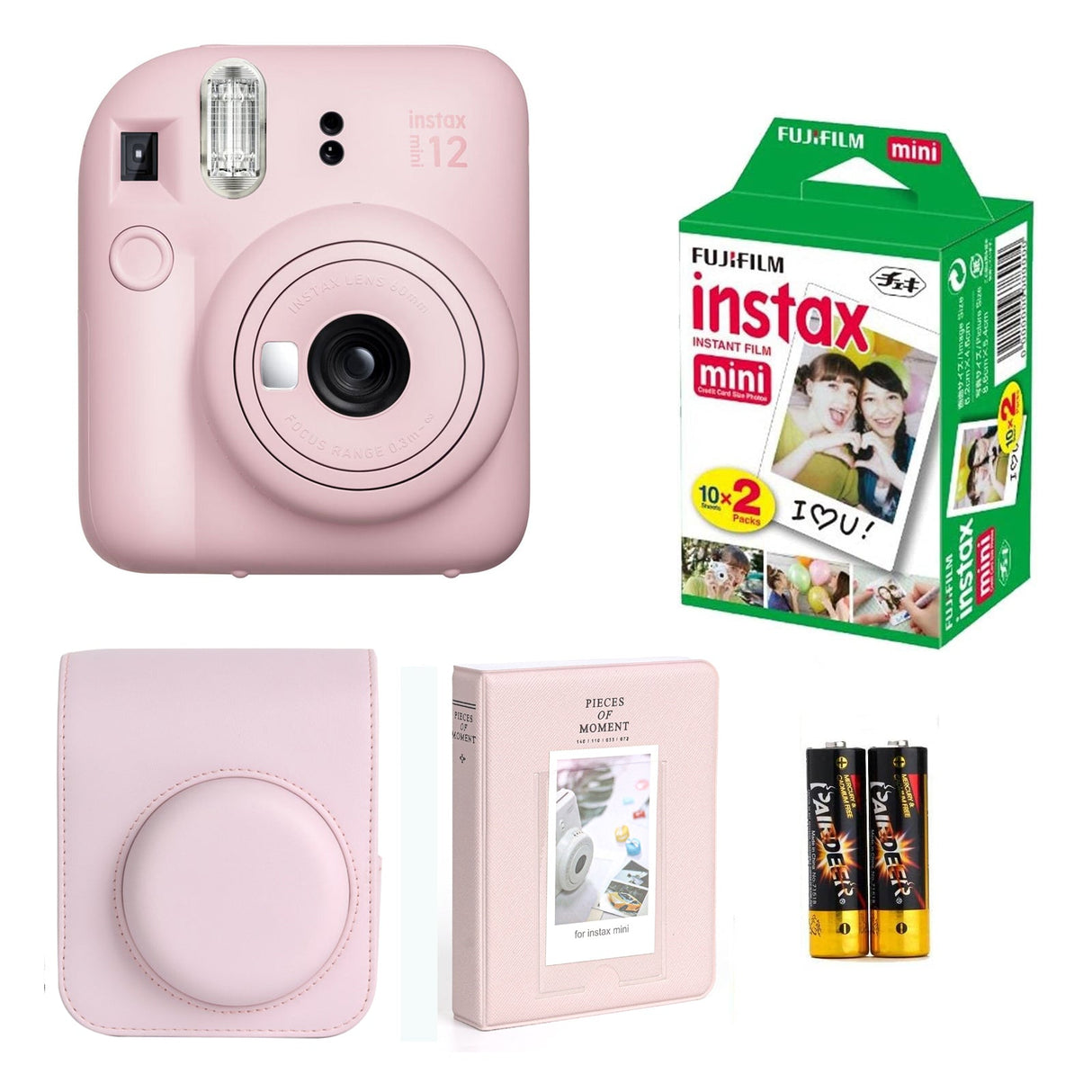 FUJIFILM Instax Mini 12 Instant Camera with twin pack Film + pouch and 64 sheet album Blossom Pink