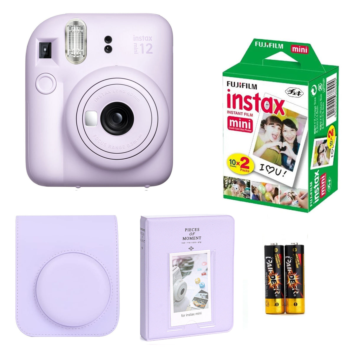 FUJIFILM Instax Mini 12 Instant Camera with twin pack Film + pouch and 64 sheet album Lilac Purple