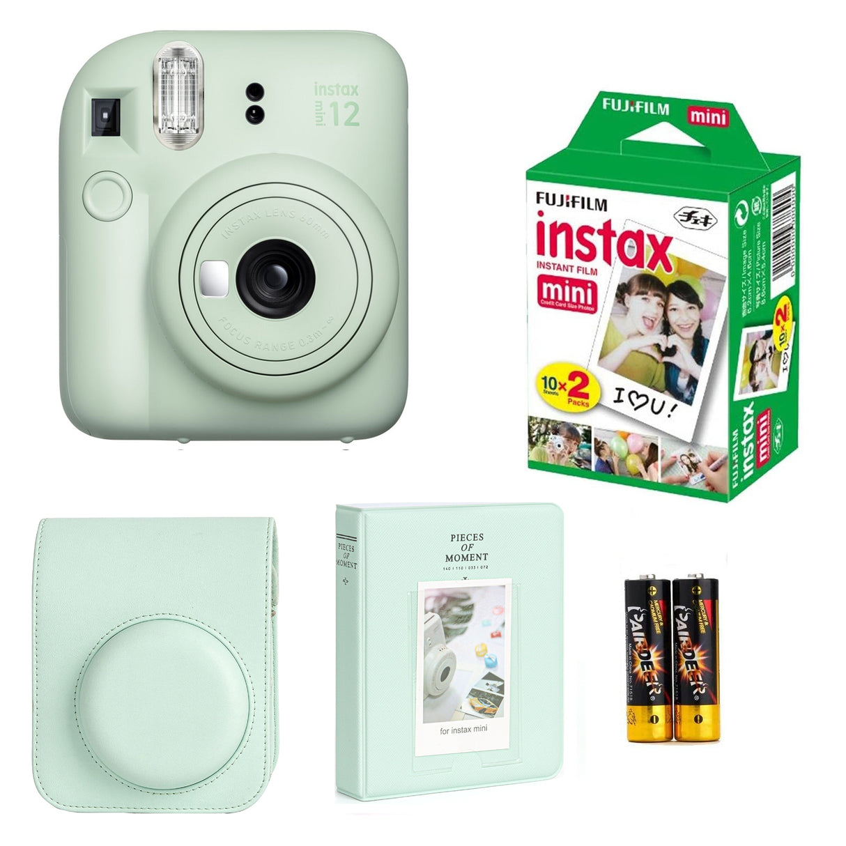 FUJIFILM Instax Mini 12 Instant Camera with twin pack Film + pouch and 64 sheet album Mint Green