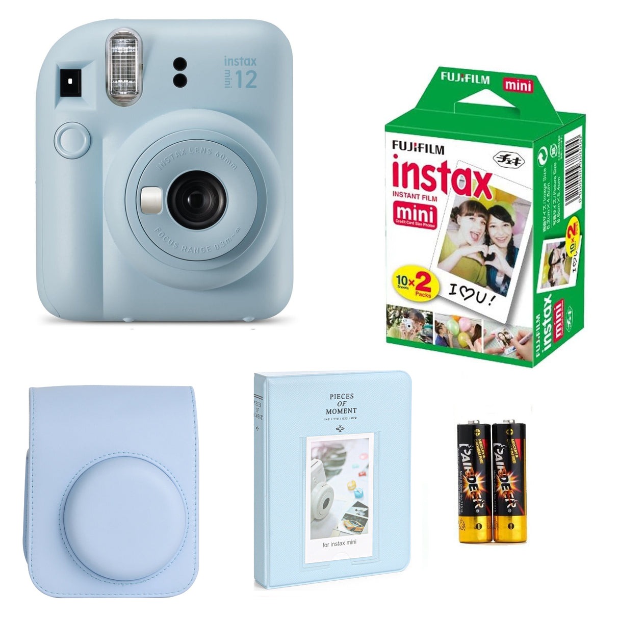 FUJIFILM Instax Mini 12 Instant Camera with twin pack Film + pouch and 64 sheet album Pastel Blue