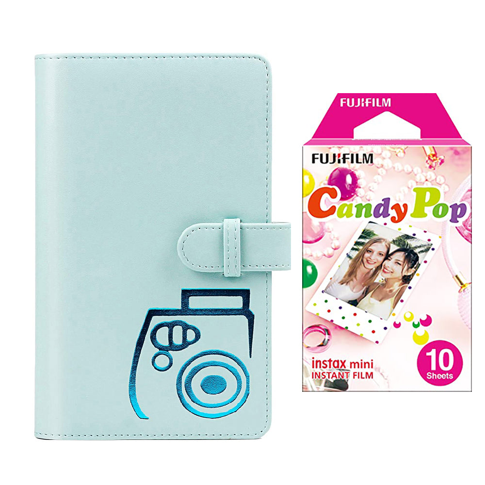 Fujifilm Instax mini 10X1 candy pop Instant Film with 96-sheet Album for mini film (Ice blue)