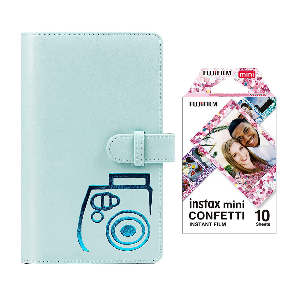Fujifilm Instax mini 10X1 confetti Instant Film with 96-sheet Album for mini film (Ice blue)