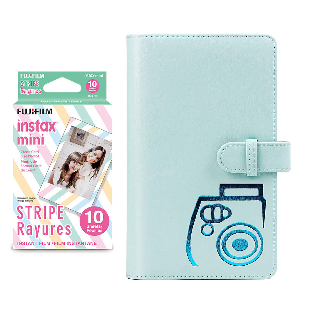Fujifilm Instax mini 10X1 stripe Instant Film with 96-sheet Album for mini film (Ice blue)