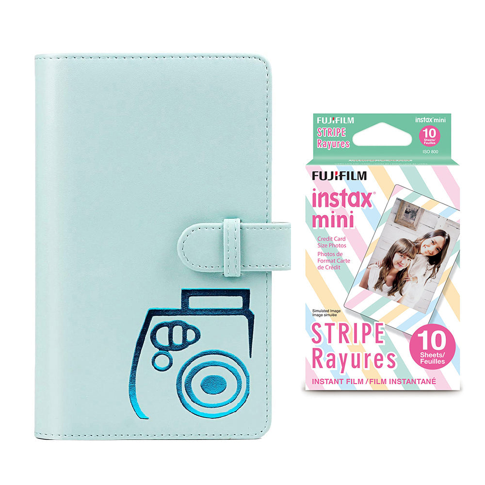 Fujifilm Instax mini 10X1 stripe Instant Film with 96-sheet Album for mini film (Ice blue)
