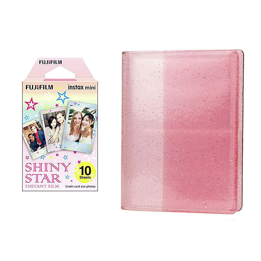 Fujifilm Instax Mini 10X1 shiny star Instant Film with 64-Sheets Album For Mini Film 3 inch Blush pink