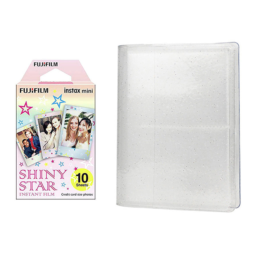 Fujifilm Instax Mini 10X1 shiny star Instant Film with 64-Sheets Album For Mini Film 3 inch lce white