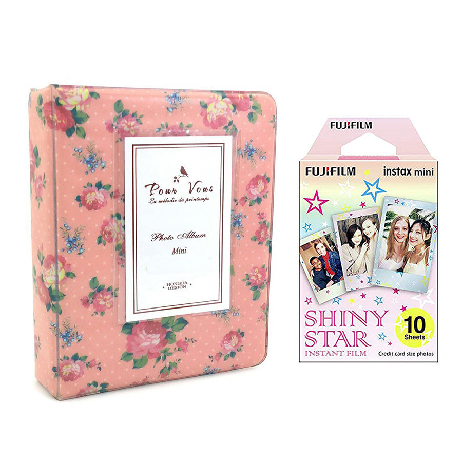 Fujifilm Instax Mini 10X1 shiny star Instant Film with Instax Time Photo Album 64 Sheets (Beautiful flower)