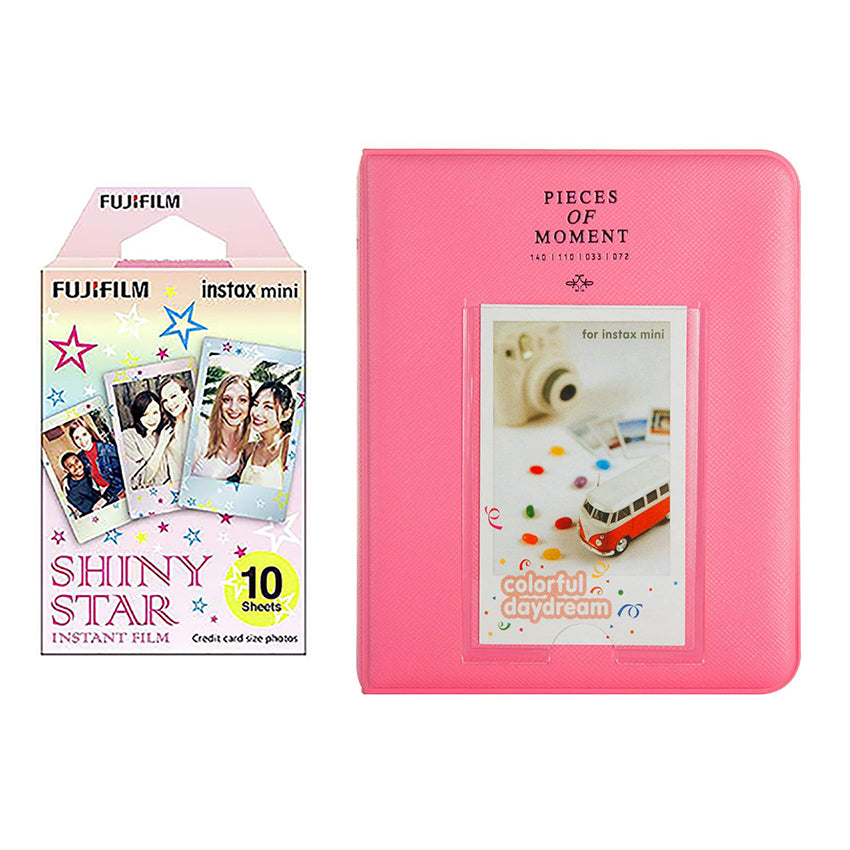 Fujifilm Instax Mini 10X1 shiny star Instant Film with Instax Time Photo Album 64 Sheets Flamingo pink