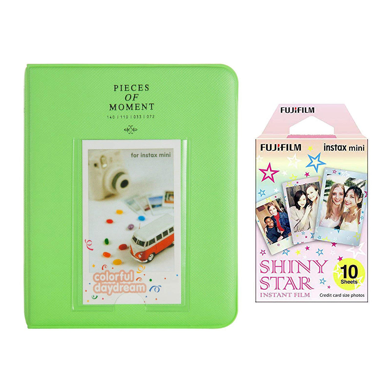 Fujifilm Instax Mini 10X1 shiny star Instant Film with Instax Time Photo Album 64 Sheets Lime green
