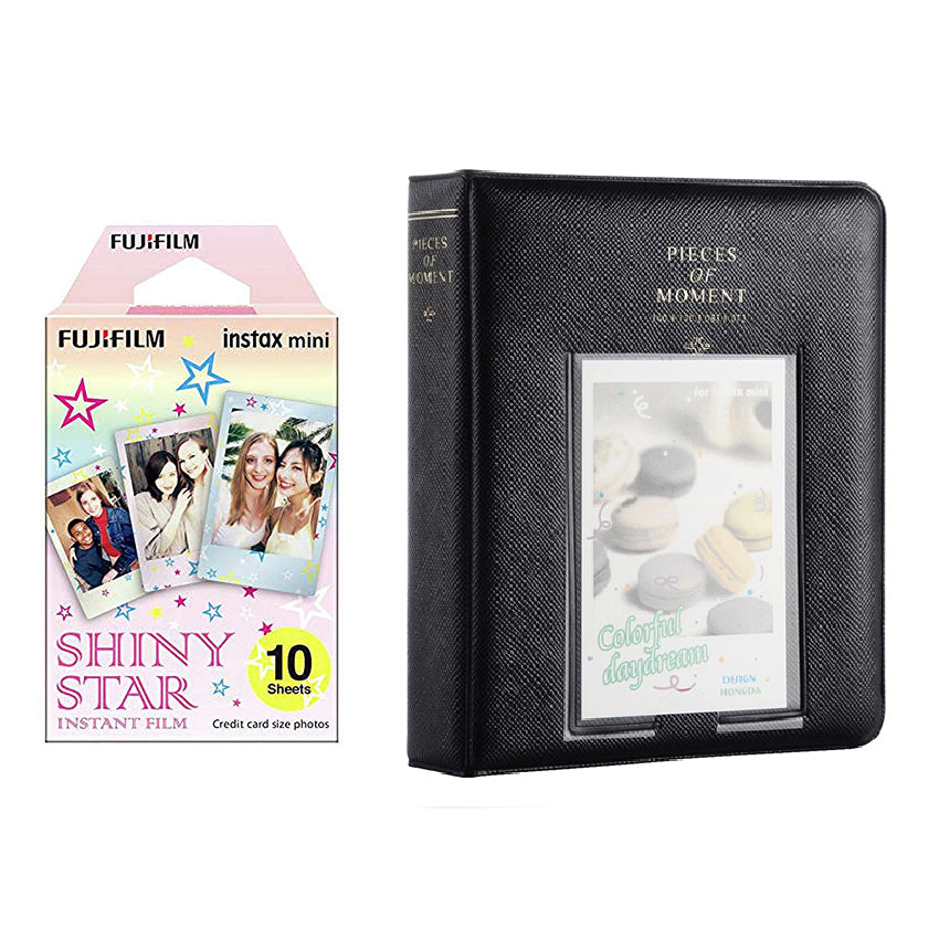 Fujifilm Instax Mini 10X1 shiny star Instant Film with Instax Time Photo Album 64 Sheets Charcoal grey
