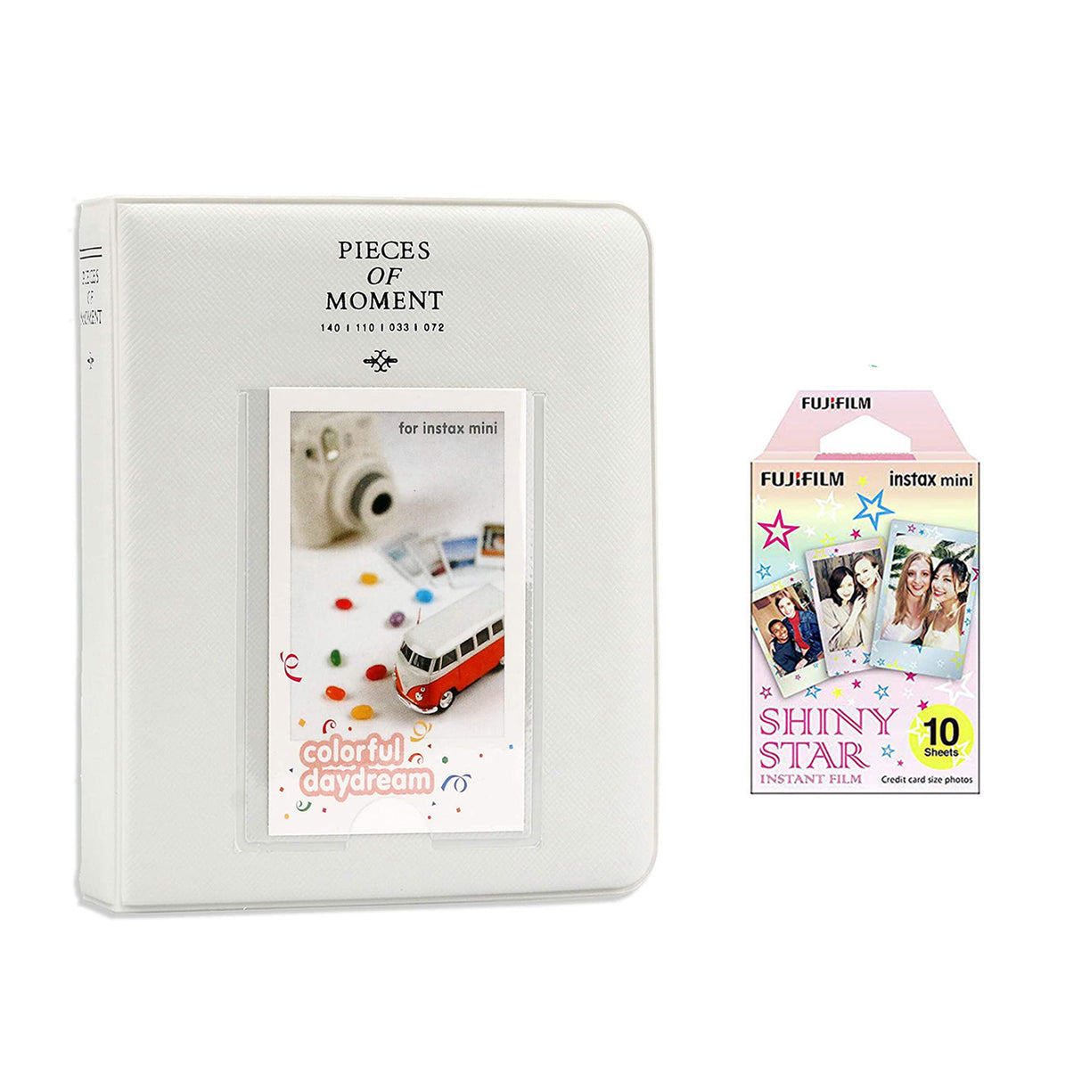 Fujifilm Instax Mini 10X1 shiny star Instant Film with Instax Time Photo Album 64 Sheets Ice white