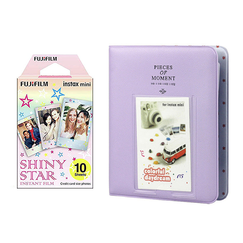 Fujifilm Instax Mini 10X1 shiny star Instant Film with Instax Time Photo Album 64 Sheets lilac purple