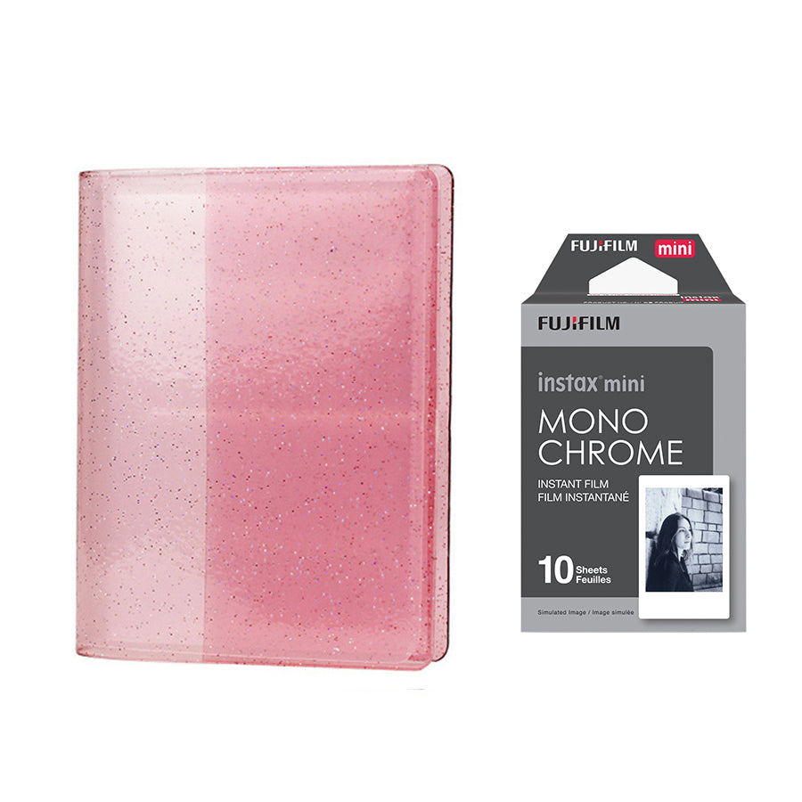 Fujifilm Instax Mini 10X1 Monochrome Instant Film with 64-Sheets Album For Mini Film 3 inch Blush pink