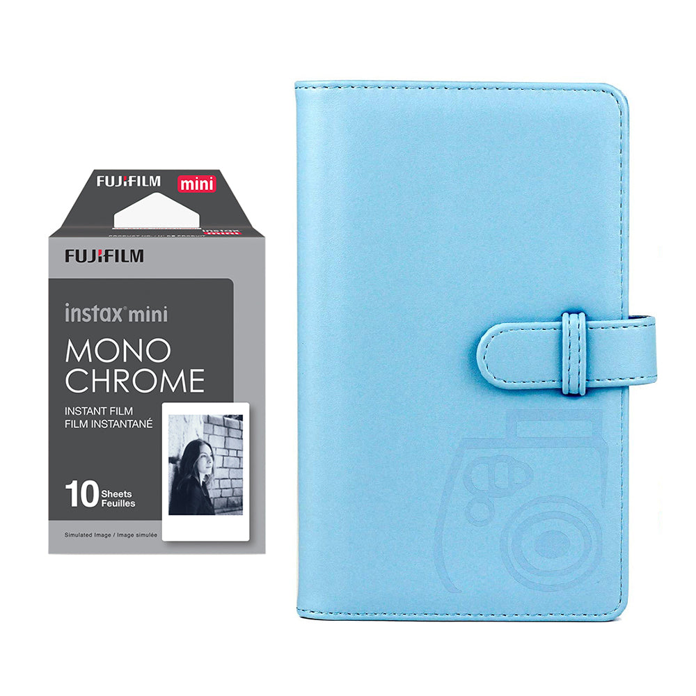 Fujifilm Instax Mini 10X1 Monochrome Instant Film with 96-sheet Album for mini film Sky blue