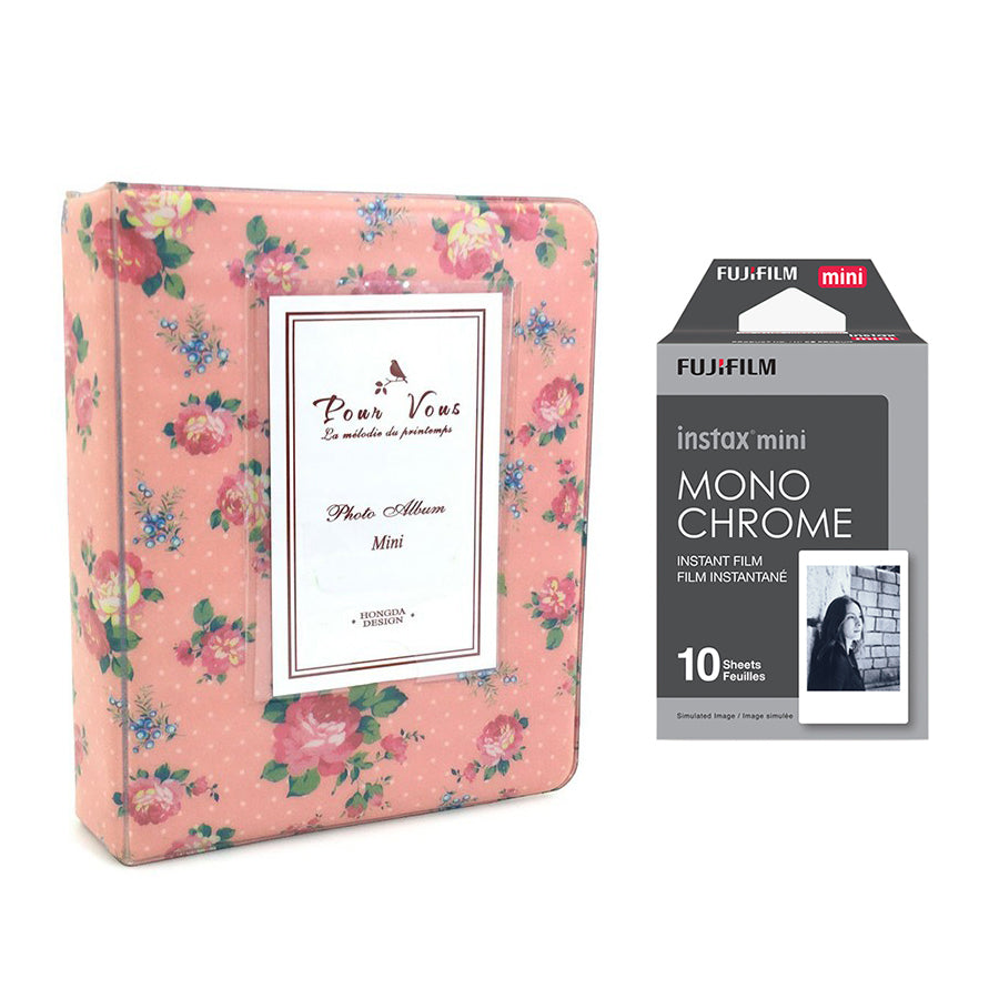 Fujifilm Instax Mini 10X1 Monochrome Instant Film with Instax Time Photo Album 64 Sheets (Beautiful flower)
