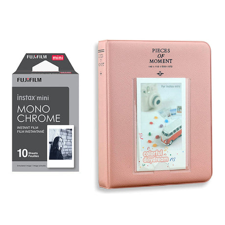 Fujifilm Instax Mini 10X1 Monochrome Instant Film with Instax Time Photo Album 64 Sheets Blush pink
