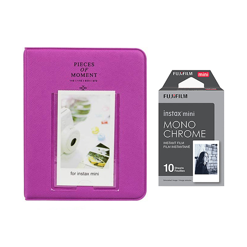 Fujifilm Instax Mini 10X1 Monochrome Instant Film with Instax Time Photo Album 64 Sheets (grape purple)