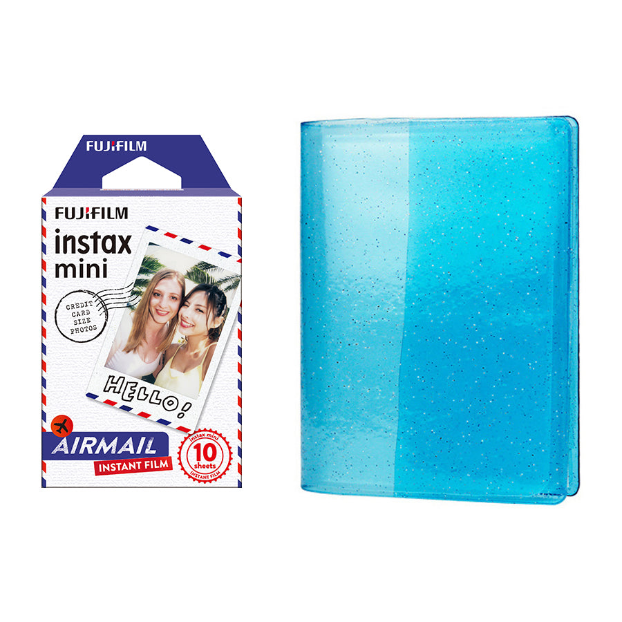 Fujifilm Instax Mini 10X1 airmail Instant Film with 64-Sheets Album For Mini Film 3 inch Sky blue
