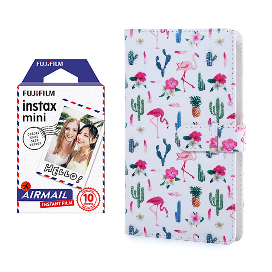 Fujifilm Instax Mini 10X1 airmail Instant Film with 96-sheet Album for mini film Flamingo catus