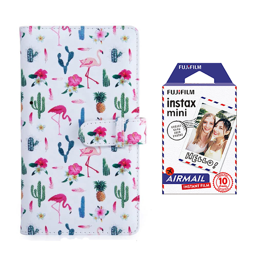 Fujifilm Instax Mini 10X1 airmail Instant Film with 96-sheet Album for mini film Flamingo catus